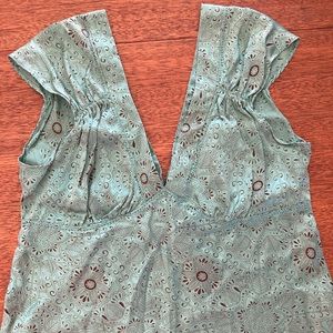 M Teal boho womens silk sexy top shirt blouse